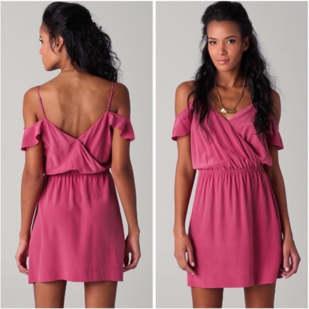 Joie Pink Silk Sari Off-the-Shoulder Dress